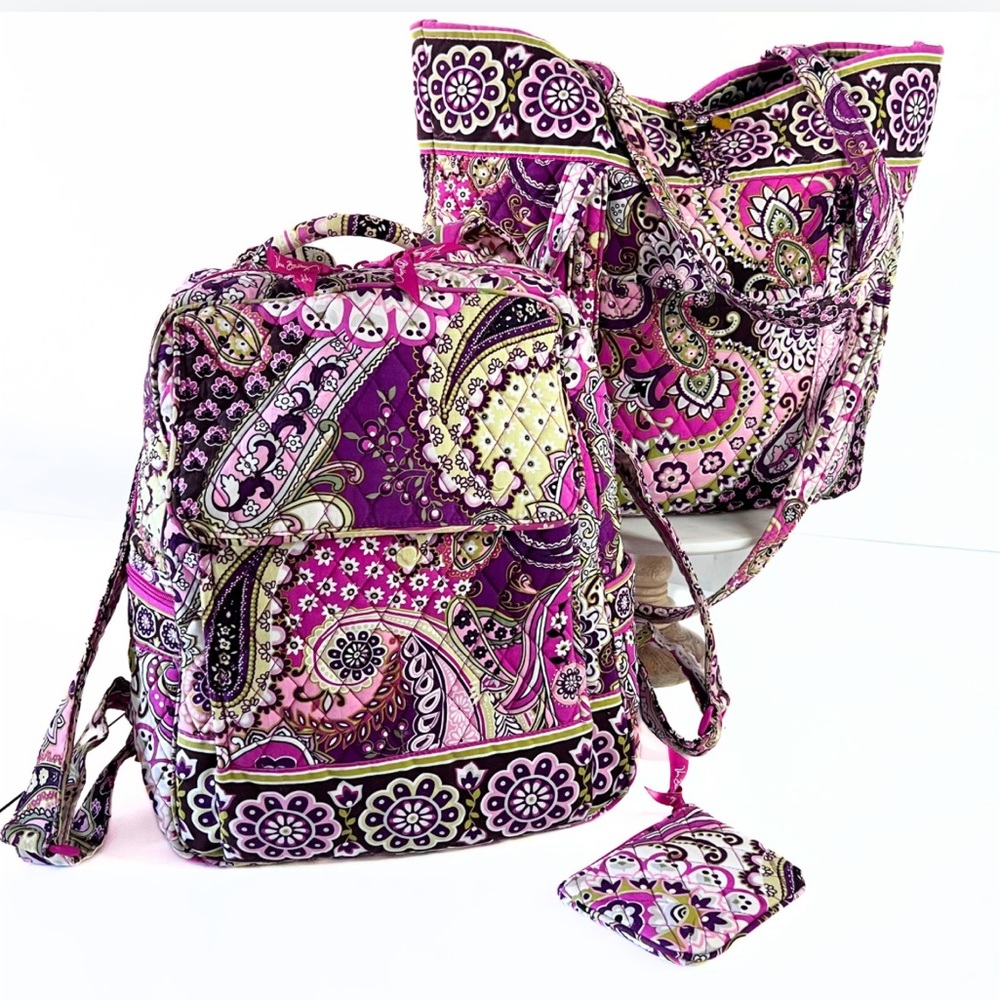 Vera Bradley 3 piece set Quilted Backpack - Shoulder Tote - Coin Purse